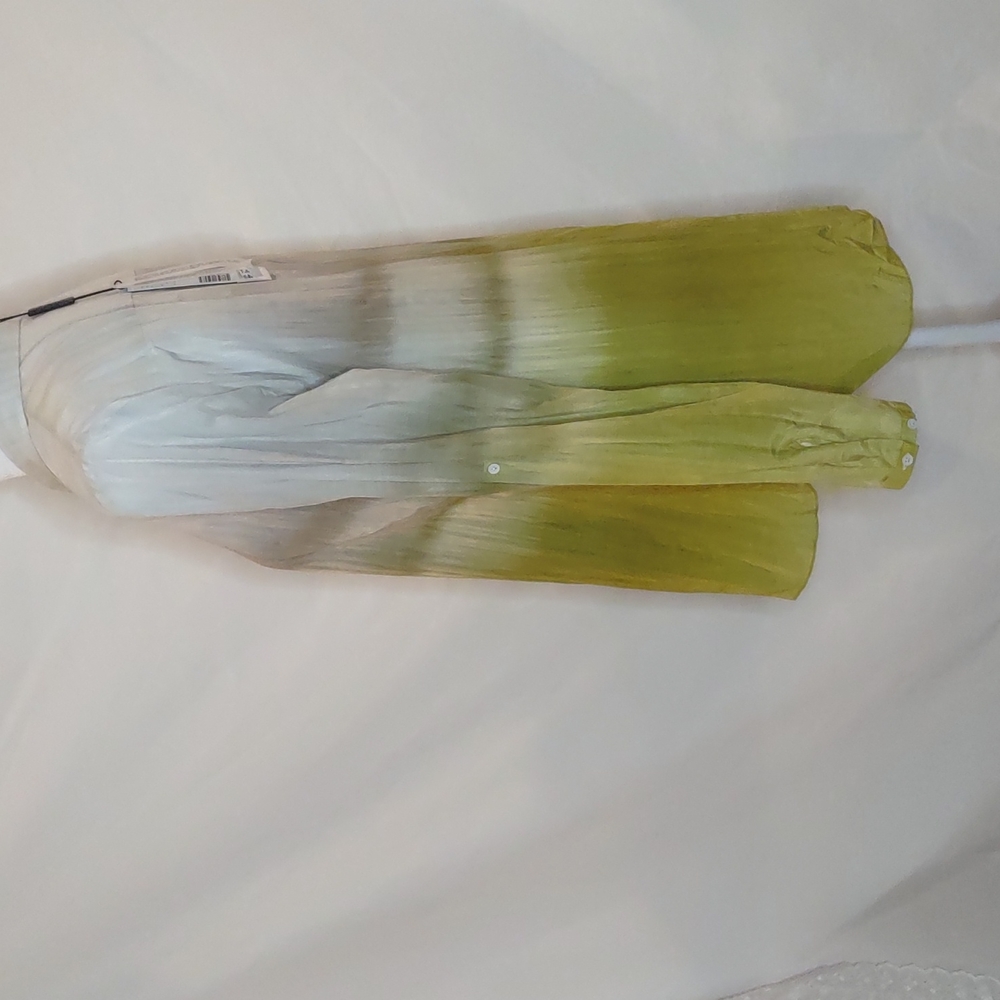 Elie Tahari Tie Dye gray green light weigh blouse, top Button Down Long Sleeve - Picture 3 of 11